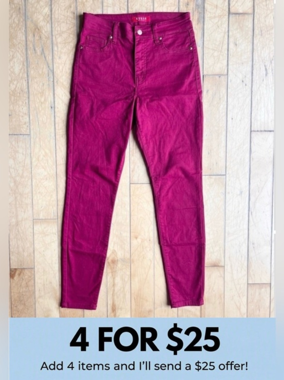 GUESS Burgundy/Red Skinny Stretch Modern Slim Fit Pants Size Small